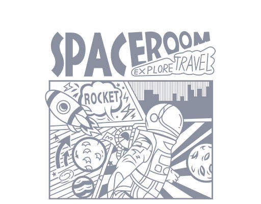 卡通宇航员图案手绘卡通人物火箭图案城市建筑星球图案