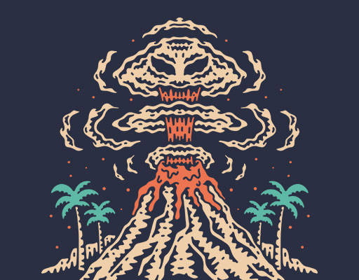 卡通火山图案手绘卡通山峰树木图案