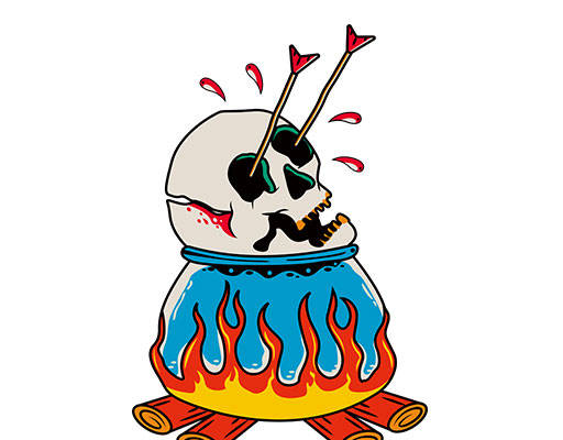 卡通骷颅头图案火焰图案箭手绘骷颅头
