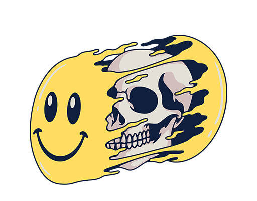卡通骷颅头图案微笑表情图案撕裂表情破碎表情