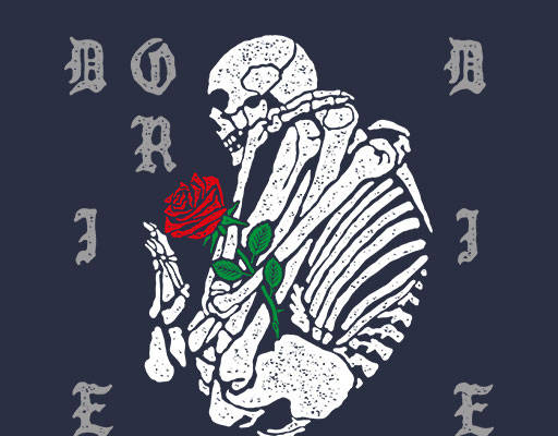 卡通骷颅头图案破碎英文字母玫瑰花朵