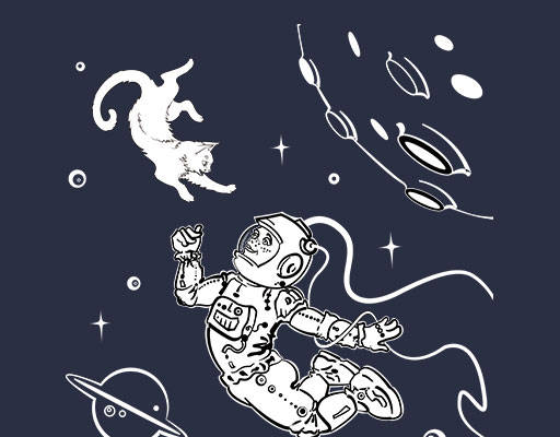 卡通宇航员图案手绘卡通人物猫咪星球图案