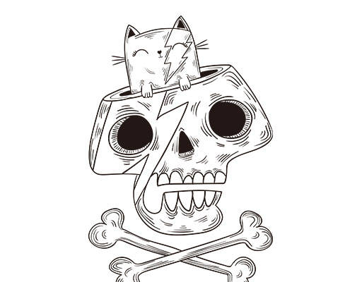 卡通骷颅头手绘卡通骷髅手绘猫咪图案