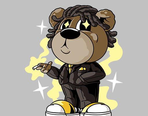 卡通小熊图案手绘卡通熊抽烟小熊