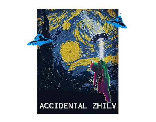 梵高星空油画图案飞碟宇航员图案