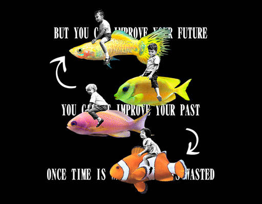 骑金鱼的小孩卡通人物图案手绘卡通男孩女孩彩色金鱼