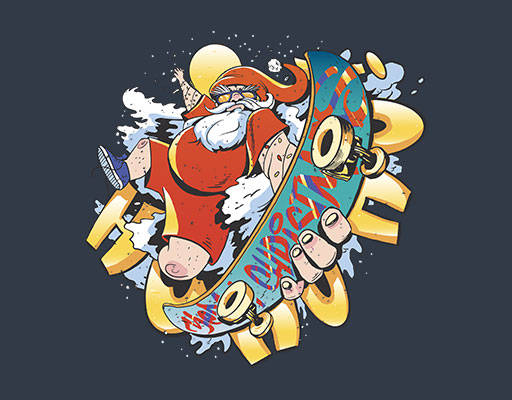 卡通滑板圣人老人手绘卡通人物手写英文字母运动圣诞老人