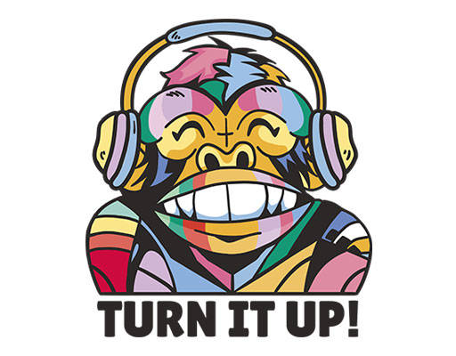 卡通大猩猩手绘卡通动物带耳机的猴子彩色猩猩彩色猴子