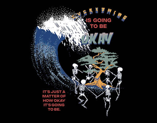 卡通骷髅头图案海浪图案树木英文字母图案