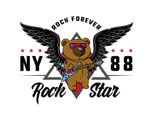 卡通小熊图案弹吉他的小熊天使小熊翅膀小熊