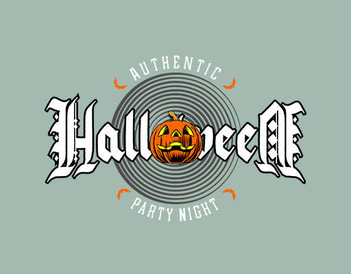 卡通南瓜图案万圣节南瓜复古英文字母圆形