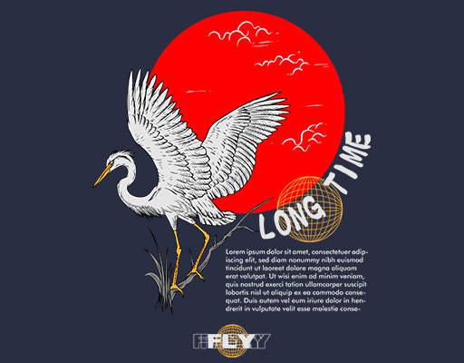 卡通鹤矢量手绘卡通仙鹤太阳英文字母手绘丹顶鹤