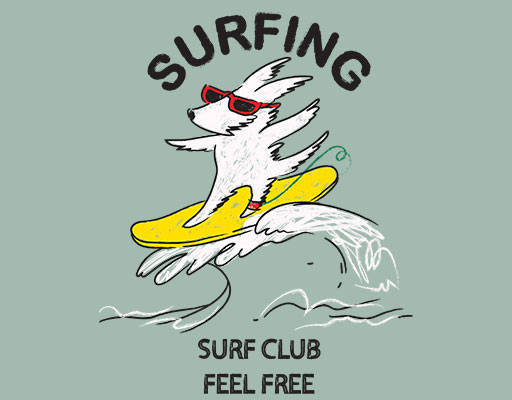 卡通冲浪狗手绘卡通动物海浪图案戴眼镜的狗