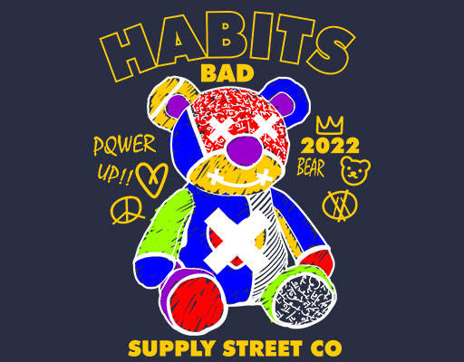 涂鸦小熊图案手绘卡通手写英文字母彩色熊