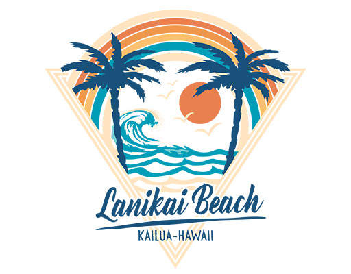 卡通椰子树图案手写英文字母彩虹图案海浪