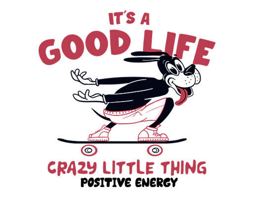 滑板小狗图案手绘卡通动物简约卡通狗涂鸦英文字母黑色狗