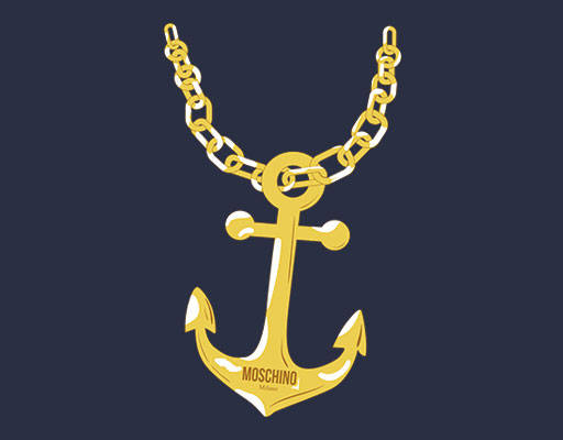 卡通船锚图案金色船锚铁链图案