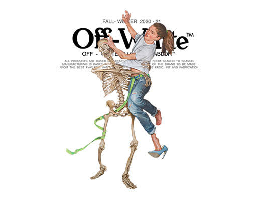 卡通骷髅头手绘卡通女孩欧美女孩off white英文字母图案