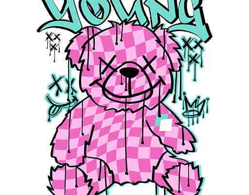 棋盘格小熊手绘小熊涂鸦小熊矢量喷溅英文字母矢量卡通动物