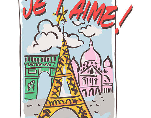 卡通风景矢量手绘建筑矢量埃菲尔铁塔矢量手写英文字母