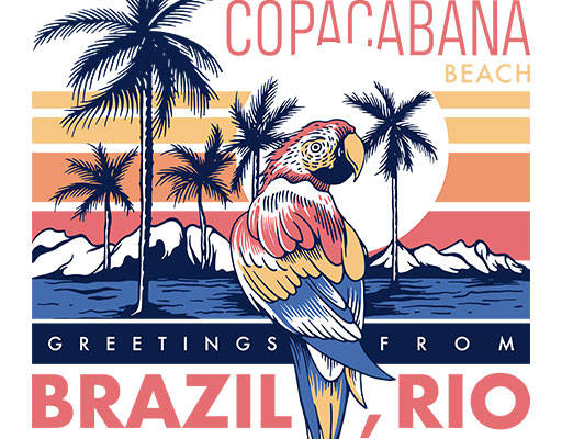 卡通鹦鹉矢量海浪矢量椰子树矢量卡通鸟矢量