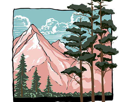 卡通风景矢量山峰树木矢量手写英文字母森林矢量