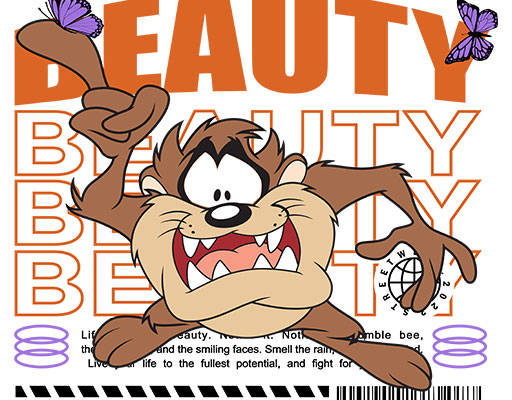 卡通狗矢量手绘卡通动物大嘴怪塔斯马尼亚恶棍蝴蝶