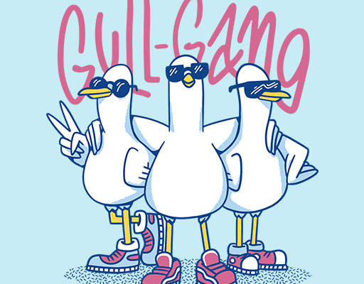 卡通海鸥矢量手绘卡通动物三只海鸥三只小鸟手写英文字母