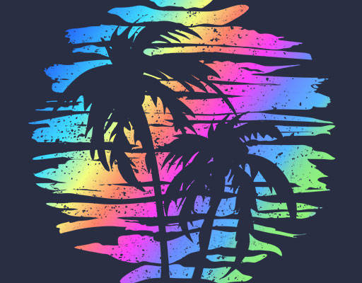 卡通椰子树矢量彩色圆形破碎圆形破碎椰子树炫彩