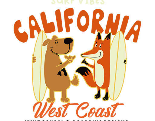 卡通狐狸矢量手绘卡通动物英文字母矢量手绘冲浪卡通动物