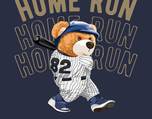 打棒球的小熊矢量手绘卡通动物手写英文字母矢量毛绒公仔