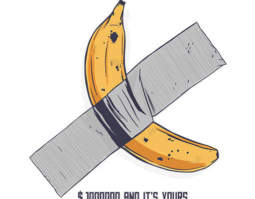 卡通香蕉矢量手绘黏住的香蕉胶带图案手绘香蕉