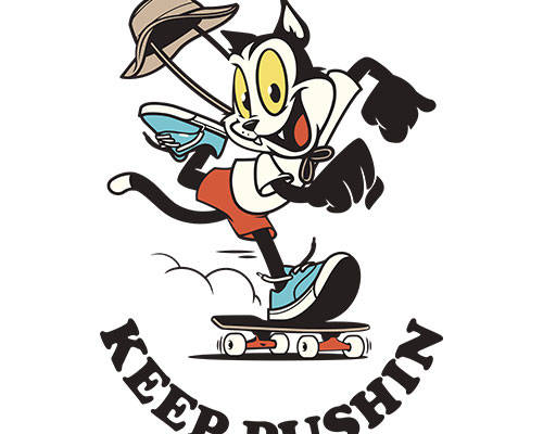 卡通猫咪矢量手绘卡通动物滑板猫图案