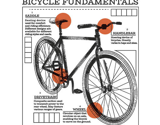 手绘自行车卡通脚踏车复古自行车英文字母矢量