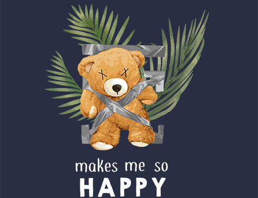 卡通小熊图案树叶椰子树图案手绘捆绑小熊毛绒玩具小熊英文字母