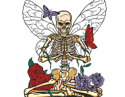 卡通骷髅头图案手绘卡通蝴蝶鲜花翅膀骷髅头