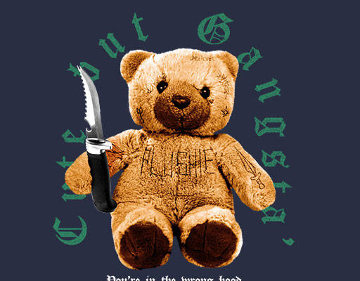 卡通小熊毛绒玩具拿刀的小熊公仔图案破碎英文字母