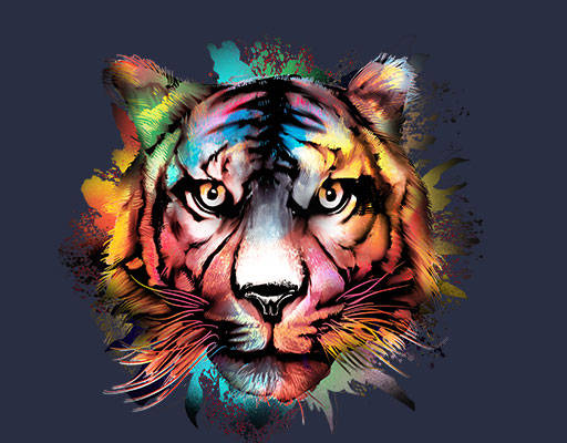 卡通老虎头像彩色老虎手绘卡通动物炫彩老虎头像
