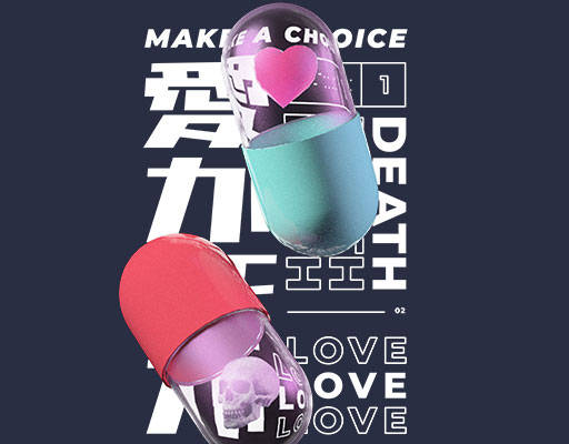 卡通药丸图案手绘卡通爱心骷髅头英文字母