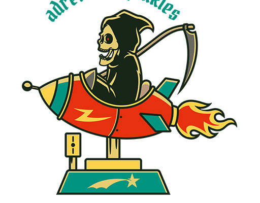 卡通死神图案手绘卡通火箭骷髅头矢量英文字母矢量