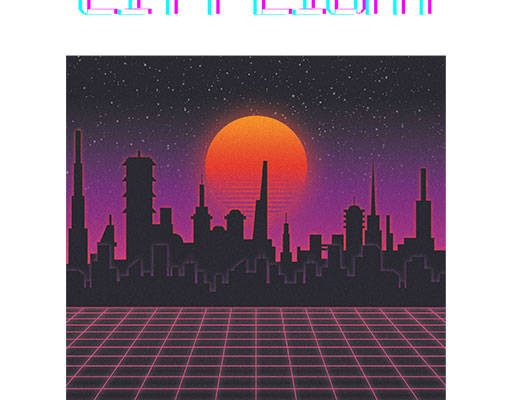 卡通城市剪影图案彩色英文字母矢量科技城市图案