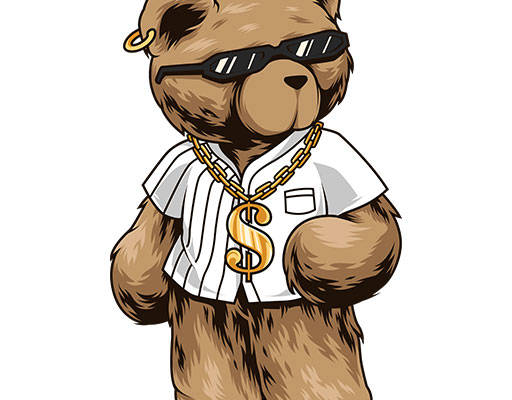 卡通熊矢量手绘卡通动物简笔卡通小熊戴墨镜的小熊毛绒玩具