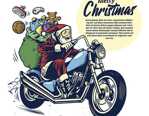 骑摩托车的圣诞老人矢量手绘卡通人物简笔卡通老人