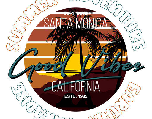 椰子树矢量圆形矢量风景矢量手写英文字母矢量