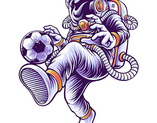 卡通宇航员矢量手绘卡通人物踢足球的宇航员