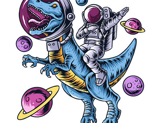 卡通宇航员矢量恐龙宇航员手绘卡通动物星球外太空矢量