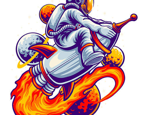 卡通人物矢量卡通宇航员坐火箭的宇航员星球图案