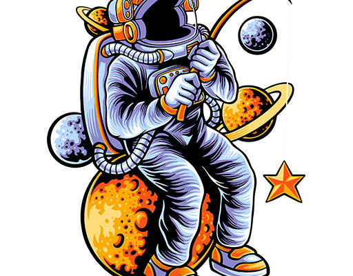 卡通宇航员矢量手绘卡通人物星球矢量