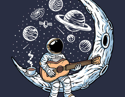 卡通星球矢量月球矢量弹吉他的宇航员矢量坐在月球上的宇航员