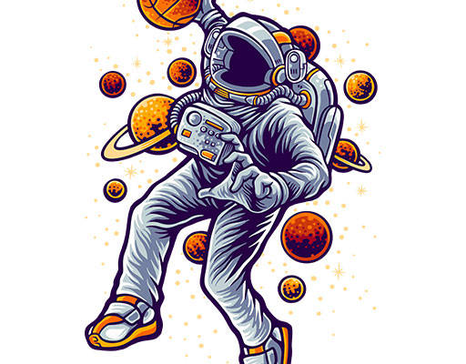 卡通宇航员矢量手绘卡通人物简笔卡通矢量星球人物矢量打篮球的宇航员